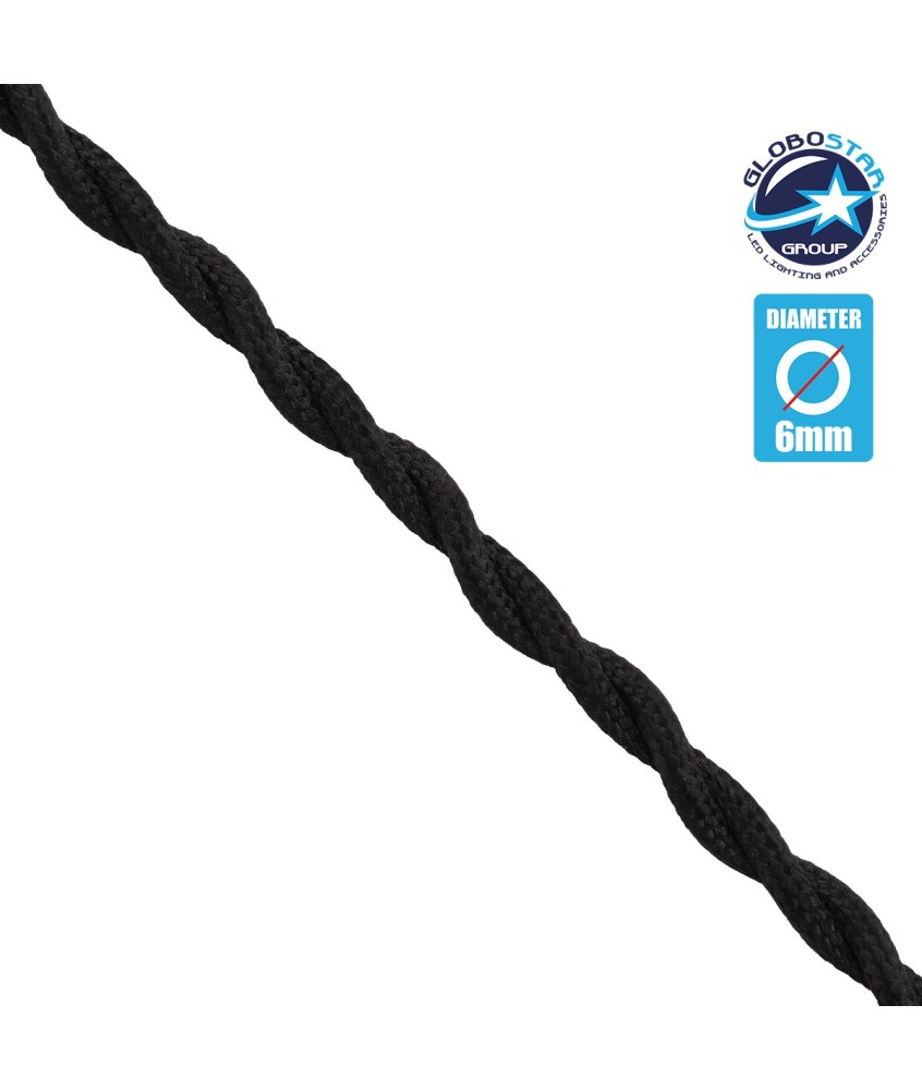 GloboStar® 77620 Πλεκτό Υφασμάτινο Καλώδιο 1m 2 x 0.75mm² Μαύρο